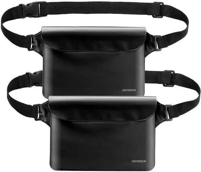 Main image of Waterproof Waist Pouch 2-Pack | Beach Accessories Waterproof Fanny Pack Dry Bag for Swimming Snorkeling Sailing Kayaking Pool Water Parks | Keep Your Phone Wallet Safe and Dry (Black & Black)
