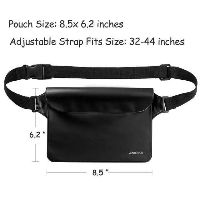 Alt view image 4 of 7 - Waterproof Waist Pouch 2-Pack | Beach Accessories Waterproof Fanny Pack Dry Bag for Swimming Snorkeling Sailing Kayaking Pool Water Parks | Keep Your Phone Wallet Safe and Dry (Black & Black)