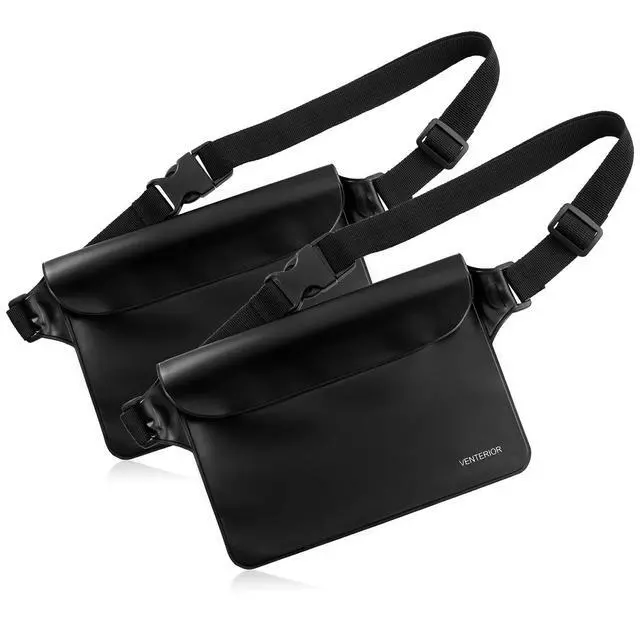 Alt view image 7 of 7 - Waterproof Waist Pouch 2-Pack | Beach Accessories Waterproof Fanny Pack Dry Bag for Swimming Snorkeling Sailing Kayaking Pool Water Parks | Keep Your Phone Wallet Safe and Dry (Black & Black)