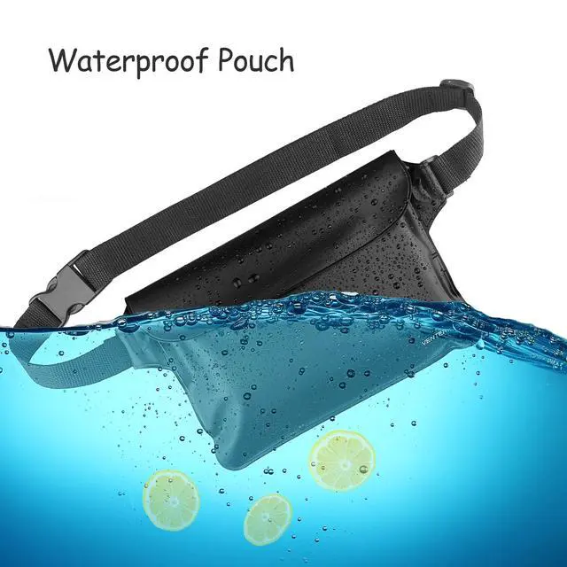 Alt view image 5 of 7 - Waterproof Waist Pouch 2-Pack | Beach Accessories Waterproof Fanny Pack Dry Bag for Swimming Snorkeling Sailing Kayaking Pool Water Parks | Keep Your Phone Wallet Safe and Dry (Black & Black)