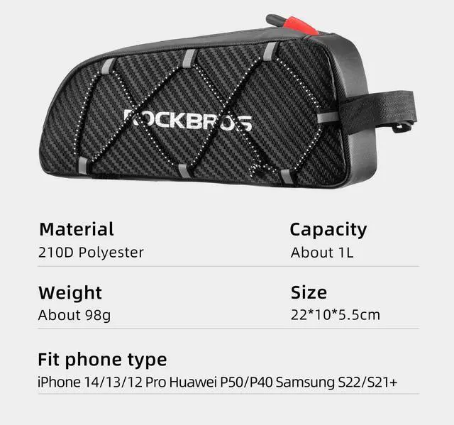 Alt view image 6 of 7 - ROCKBROS Top Tube Bike Bag Bicycle Front Frame Bag Bike Accessories Pouch Compatible with iPhone 14/13/12 Pro Galaxy S22/S21