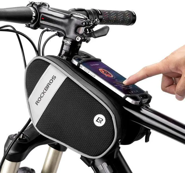 Main image of ROCKBROS Bike Front Frame Bag Top Tube Bike Phone Mount Bag Waterproof Bicycle Handlebar Cycling Accessories Pouch with 360° Rotation Phone Holder Fit Smartphone Below 7''