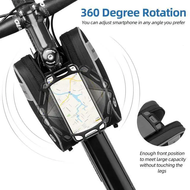 Alt view image 2 of 5 - ROCKBROS Bike Front Frame Bag Top Tube Bike Phone Mount Bag Waterproof Bicycle Handlebar Cycling Accessories Pouch with 360° Rotation Phone Holder Fit Smartphone Below 7''