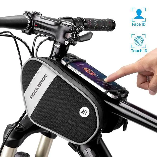Alt view image 4 of 5 - ROCKBROS Bike Front Frame Bag Top Tube Bike Phone Mount Bag Waterproof Bicycle Handlebar Cycling Accessories Pouch with 360° Rotation Phone Holder Fit Smartphone Below 7''