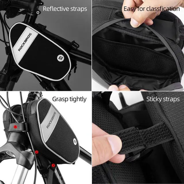 Alt view image 5 of 5 - ROCKBROS Bike Front Frame Bag Top Tube Bike Phone Mount Bag Waterproof Bicycle Handlebar Cycling Accessories Pouch with 360° Rotation Phone Holder Fit Smartphone Below 7''
