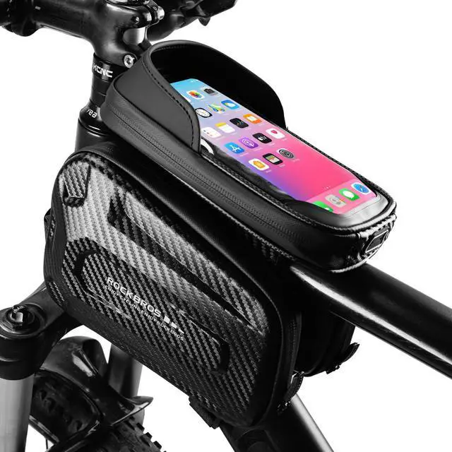 Main image of ROCKBROS Top Tube Bike Bag, Waterproof Bike Frame Bag, 1.3L Capacity Bike Phone Bag with Sun-Visor, TPU Sensitive Touch Screen Bicycle Phone Bag for Cell Phone Below 7.4×4.2