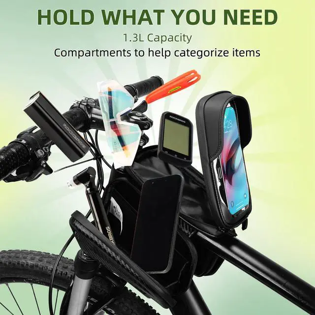 Alt view image 5 of 6 - ROCKBROS Top Tube Bike Bag, Waterproof Bike Frame Bag, 1.3L Capacity Bike Phone Bag with Sun-Visor, TPU Sensitive Touch Screen Bicycle Phone Bag for Cell Phone Below 7.4×4.2