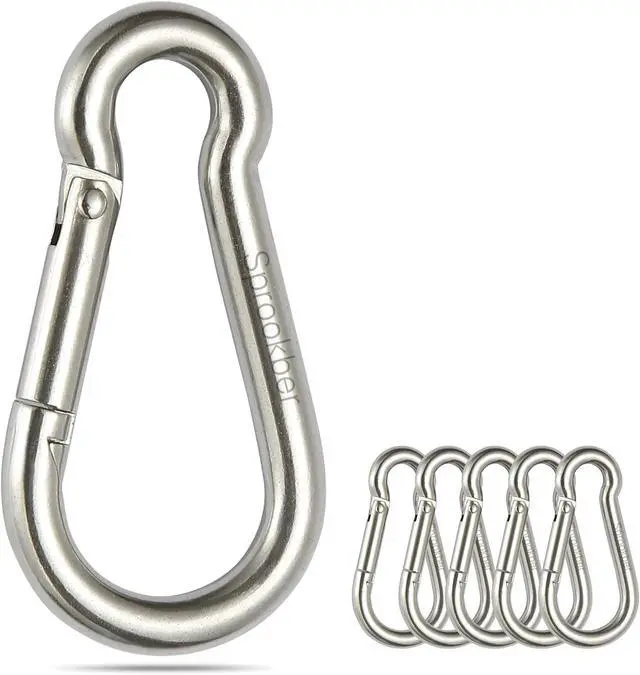 Main image of sprookber Stainless Steel Spring Snap Hook Carabiner - 304 Stainless Steel Caribeener Clips, Set of 6