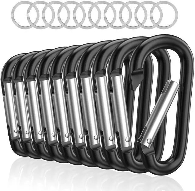 Main image of Sprookber 3" Aluminum Carabiner D Ring, Caribeener Clips, Spring Snap Hook for Keychain Clip, Set of 10 (Black)