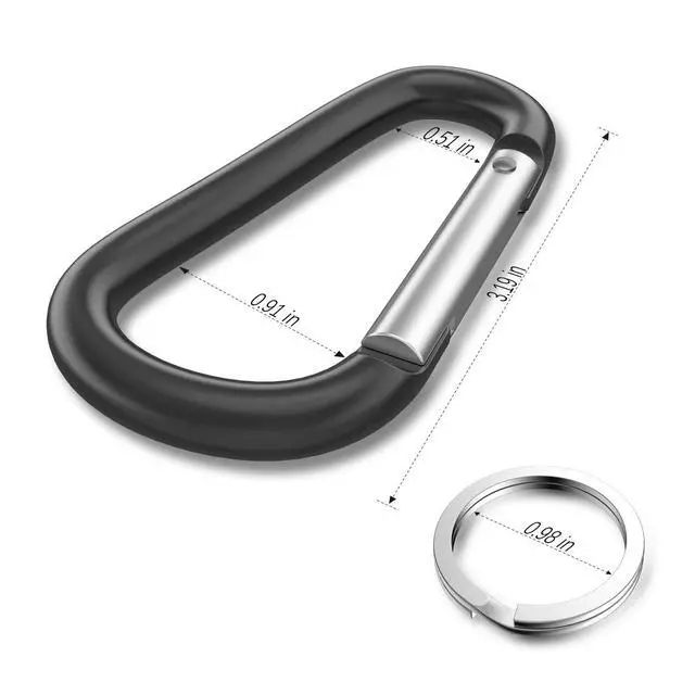 Alt view image 2 of 6 - Sprookber 3" Aluminum Carabiner D Ring, Caribeener Clips, Spring Snap Hook for Keychain Clip, Set of 10 (Black)