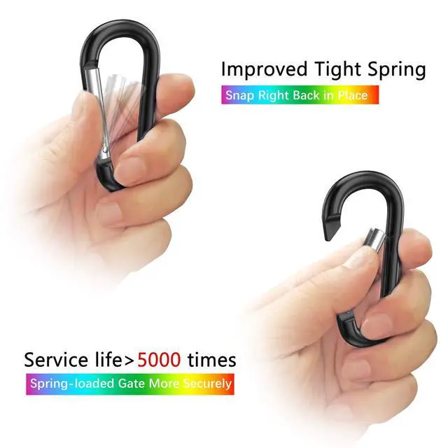 Alt view image 3 of 6 - Sprookber 3" Aluminum Carabiner D Ring, Caribeener Clips, Spring Snap Hook for Keychain Clip, Set of 10 (Black)