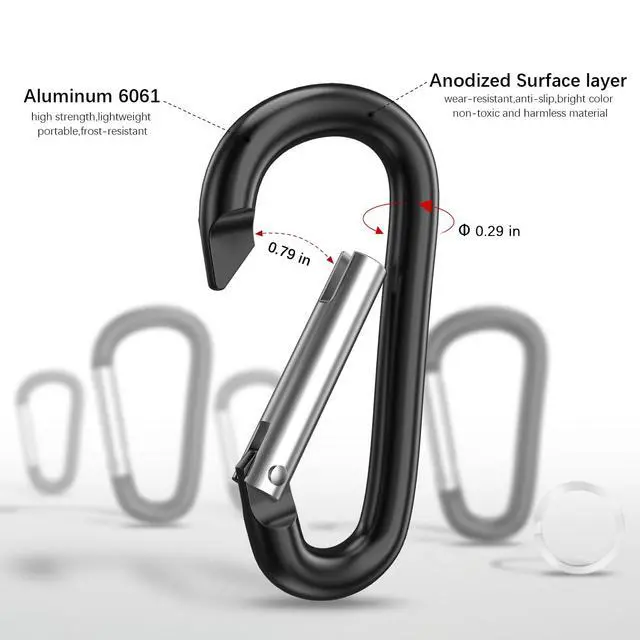 Alt view image 4 of 6 - Sprookber 3" Aluminum Carabiner D Ring, Caribeener Clips, Spring Snap Hook for Keychain Clip, Set of 10 (Black)