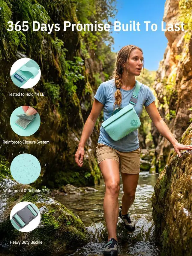 Alt view image 3 of 4 - niphean IPX7 Waterproof Fanny Pack with Magnetic One-Hand Closure, Durable Waterproof Dry Bag, for Kayaking, Paddle Boarding, Beach Cruise Essentials, 2.5L Phone Pouch Dry Bags for Men Women, Mint