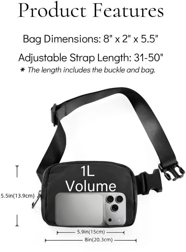 Alt view image 5 of 7 - YOSHUYUKI Fanny Pack Crossbody Bag Trendy Waterproof Small Sling Cross Body Purse for Women Men Fashion Waist Packs Mini Belt Pouch Chest Bum Hip Bag Lulu Dupes for Travel Vacation Running Black