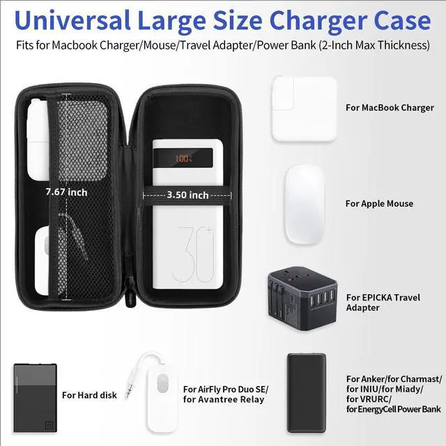 Alt view image 2 of 7 - iMangoo Travel Essential Electronics Organizer Pouch Charger Case Shockproof Dual Zipper Power Bank Cables Tech Accessories Purse, Men & Women Travel Must Have Storage Bag, 8.5x4.5x2 inch Black