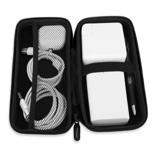 Alt view image 4 of 7 - iMangoo Travel Essential Electronics Organizer Pouch Charger Case Shockproof Dual Zipper Power Bank Cables Tech Accessories Purse, Men & Women Travel Must Have Storage Bag, 8.5x4.5x2 inch Black