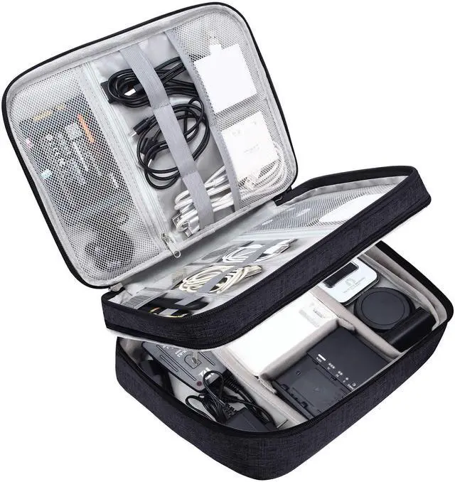 Main image of SELLYFELLY Electronic Bag Travel Cable Accessories Bag Waterproof Double Layer Electronics Organizer Portable Storage Case for Cable, Cord, Charger, Phone, Adapter, Power Bank, Kindle, Hard Drives