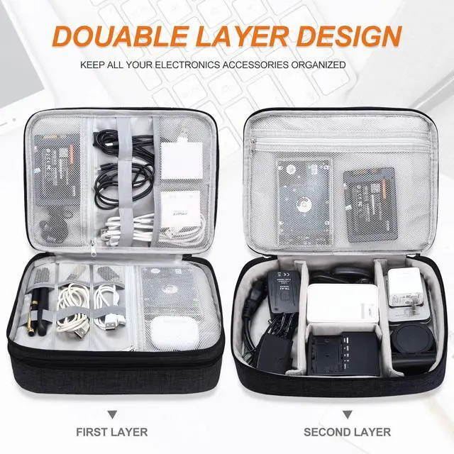 Alt view image 3 of 7 - SELLYFELLY Electronic Bag Travel Cable Accessories Bag Waterproof Double Layer Electronics Organizer Portable Storage Case for Cable, Cord, Charger, Phone, Adapter, Power Bank, Kindle, Hard Drives