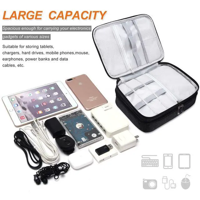 Alt view image 4 of 7 - SELLYFELLY Electronic Bag Travel Cable Accessories Bag Waterproof Double Layer Electronics Organizer Portable Storage Case for Cable, Cord, Charger, Phone, Adapter, Power Bank, Kindle, Hard Drives