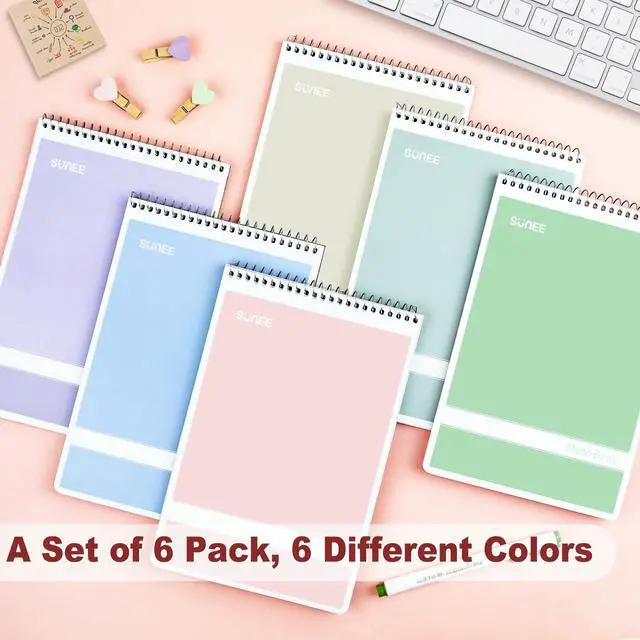 Alt view image 2 of 7 - SUNEE Steno Pads 6x9 6 Pack, Gregg Rule, 60 Sheets, 6 Assorted Color Spiral Notebook 6x9, White Paper, Take Notes with Top Spiral Notebook, for School, University, College, Work, Office