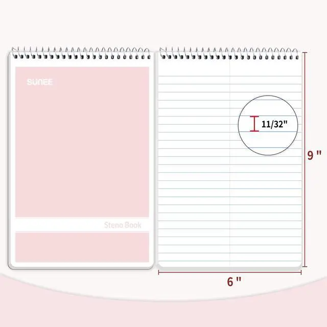 Alt view image 4 of 7 - SUNEE Steno Pads 6x9 6 Pack, Gregg Rule, 60 Sheets, 6 Assorted Color Spiral Notebook 6x9, White Paper, Take Notes with Top Spiral Notebook, for School, University, College, Work, Office