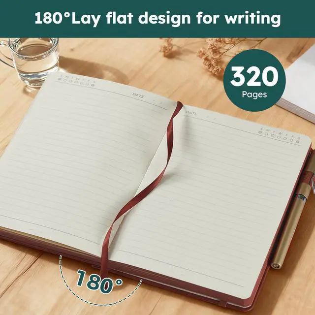 Alt view image 4 of 7 - A5 Journal Notebook for Women Men, 320 Pages Lined Journaling Notebook with 100GSM Thick Paper, Hardcover Leather Note book for Work Writing Note Taking Diary, School, 5.7'' X 8.4'', Green