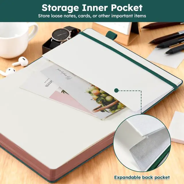 Alt view image 5 of 7 - A5 Journal Notebook for Women Men, 320 Pages Lined Journaling Notebook with 100GSM Thick Paper, Hardcover Leather Note book for Work Writing Note Taking Diary, School, 5.7'' X 8.4'', Green