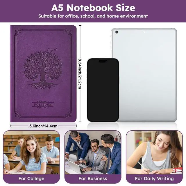 Alt view image 2 of 7 - A5 Journaling Notebook, Hardcover Lined journal for Women Men writing, Note Taking, Personal Diary, 320 Pages 100GSM Thick Paper, Leather Cover Note book for School Office Supplies, 5.7'' X 8.4''