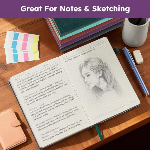 Alt view image 6 of 7 - A5 Journaling Notebook, Hardcover Lined journal for Women Men writing, Note Taking, Personal Diary, 320 Pages 100GSM Thick Paper, Leather Cover Note book for School Office Supplies, 5.7'' X 8.4''