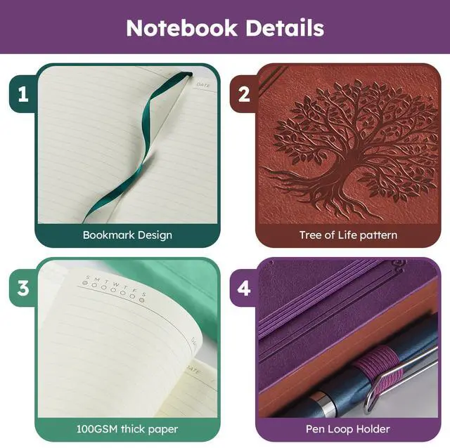 Alt view image 3 of 7 - A5 Journaling Notebook, Hardcover Lined journal for Women Men writing, Note Taking, Personal Diary, 320 Pages 100GSM Thick Paper, Leather Cover Note book for School Office Supplies, 5.7'' X 8.4''