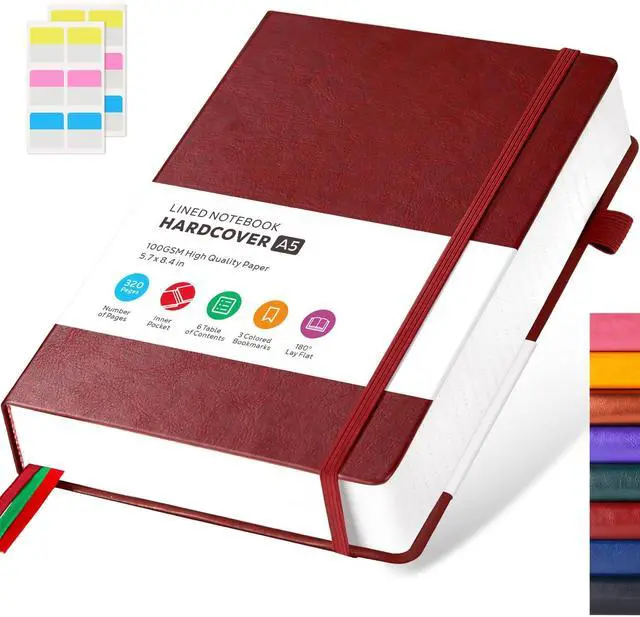 Main image of Lined Thick Journal Notebook for Writing Women Men, 320 Pages, Medium 5.7 inches x 8.4 inches, Hardcover Leather Notebook with 100 gsm Thick Paper, Burgundy