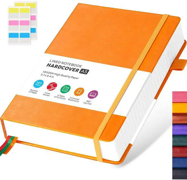 Main image of Hardcover Leather Notebooks College Ruled, 320 Pages Notebook Journals for Writing Note Taking Women & Men, A5 (5.7'' X 8.4'') Daily Notebook Journal, Orange