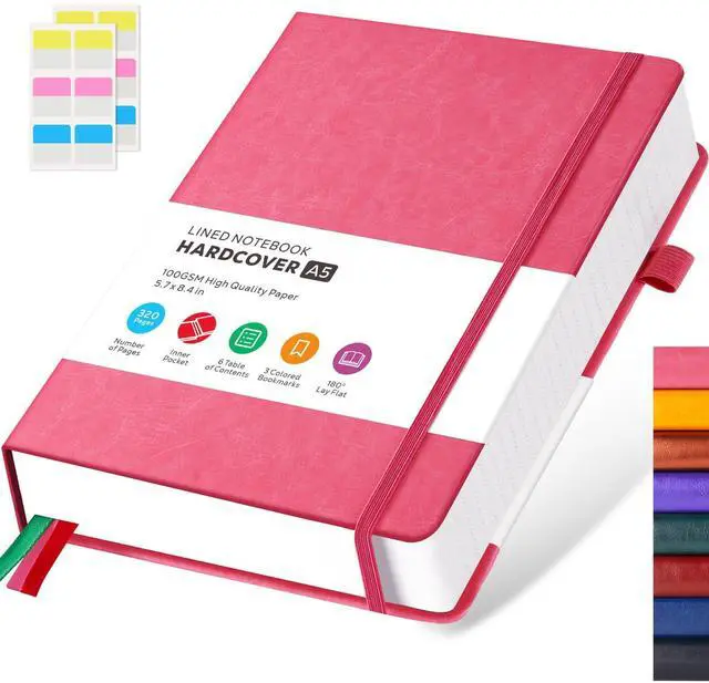 Main image of FOCUS DAY Lined Journal Notebook for Women/Men Writing Work, 320 Pages Hardcover Pink Leather Daily Diary Journals Note book College Ruled for Note Taking, A5 (5.7'' X 8.4'')