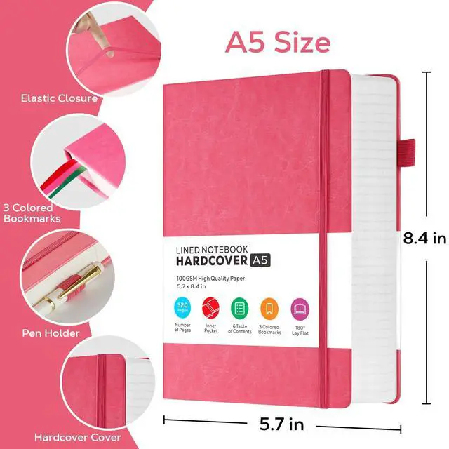 Alt view image 2 of 7 - FOCUS DAY Lined Journal Notebook for Women/Men Writing Work, 320 Pages Hardcover Pink Leather Daily Diary Journals Note book College Ruled for Note Taking, A5 (5.7'' X 8.4'')