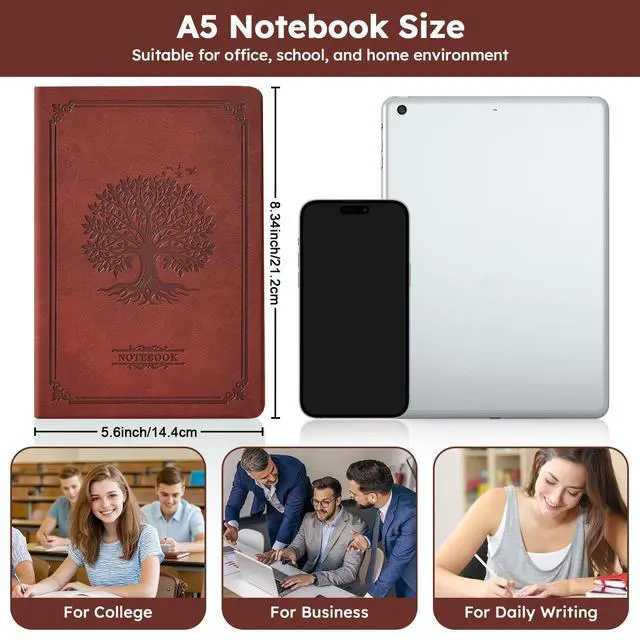 Alt view image 2 of 7 - Lined Journal Notebook for Women Men, 320 Pages A5 Journaling Notebook College Ruled with 100GSM Thick Paper, Hardcover Leather Notebook for Work Writing Note Taking Diary, School, 5.7'' X 8.4''