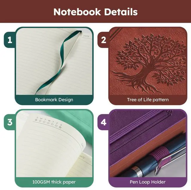 Alt view image 3 of 7 - Lined Journal Notebook for Women Men, 320 Pages A5 Journaling Notebook College Ruled with 100GSM Thick Paper, Hardcover Leather Notebook for Work Writing Note Taking Diary, School, 5.7'' X 8.4''