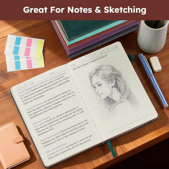 Alt view image 6 of 7 - Lined Journal Notebook for Women Men, 320 Pages A5 Journaling Notebook College Ruled with 100GSM Thick Paper, Hardcover Leather Notebook for Work Writing Note Taking Diary, School, 5.7'' X 8.4''