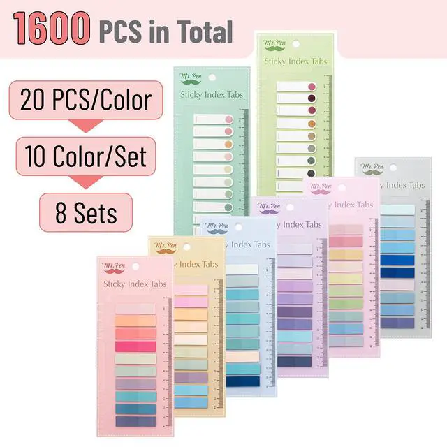 Alt view image 2 of 7 - Mr. Pen- Colorful Sticky Tabs, 8 Sets, 1600 pcs, Morandi and Vintage