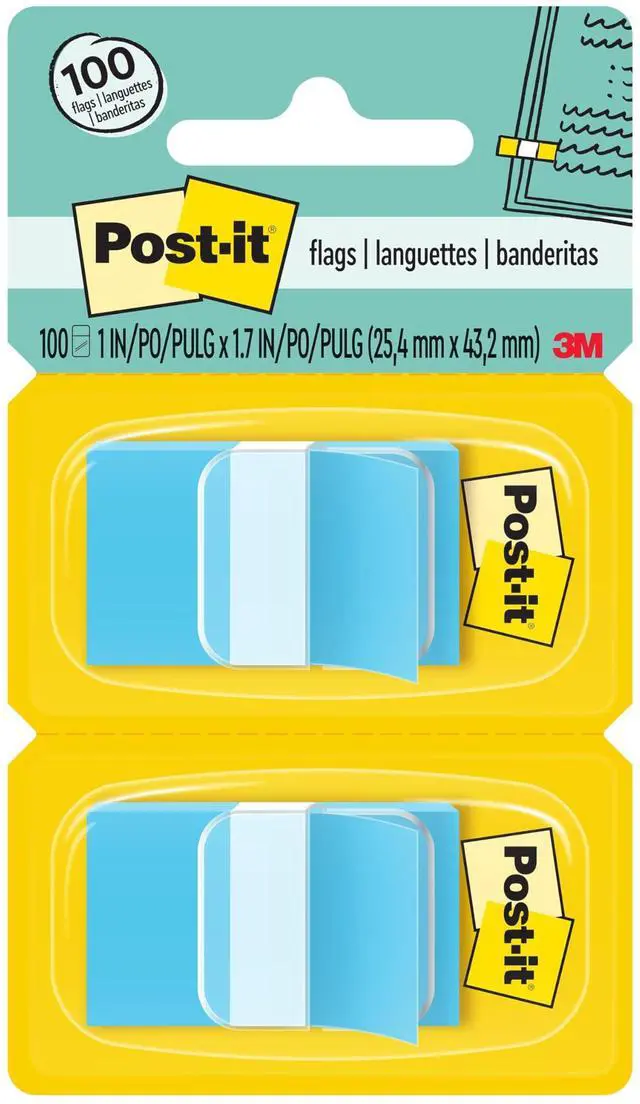 Main image of Post-it Flags, 1 in. x 1.7 in., Two Dispensers with 50-Count Blue Sticky Tabs Per Dispenser (100 Flags Total), Removable Page Markers for Textbooks, Notebooks, Planners, and Study Materials