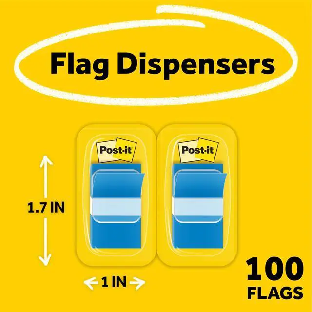 Alt view image 2 of 7 - Post-it Flags, 1 in. x 1.7 in., Two Dispensers with 50-Count Blue Sticky Tabs Per Dispenser (100 Flags Total), Removable Page Markers for Textbooks, Notebooks, Planners, and Study Materials