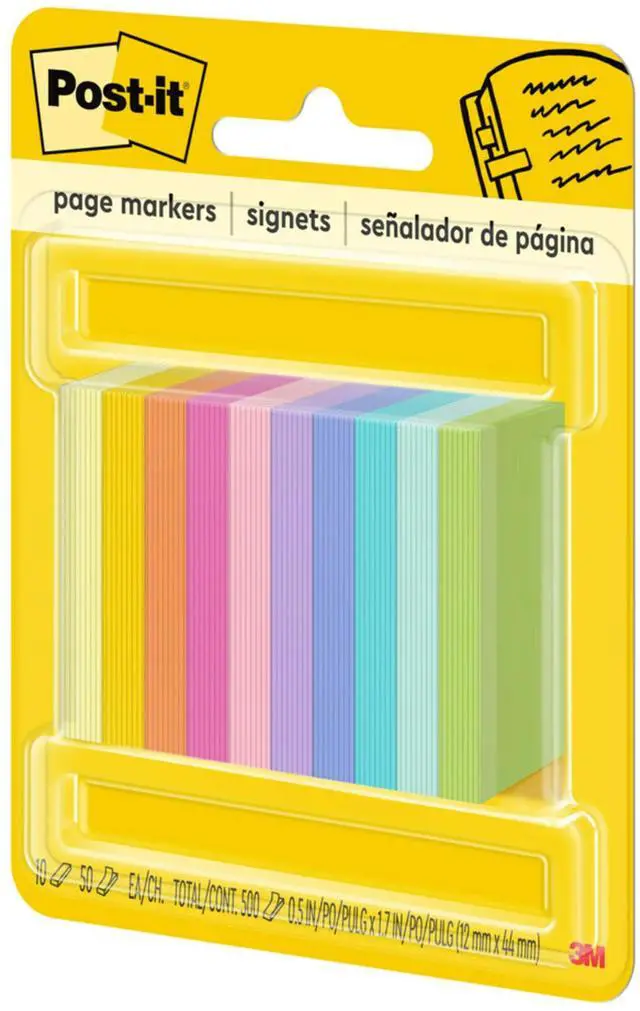 Alt view image 2 of 6 - Post-it Page Markers, Assorted Bright Colors, 1/2 in x 2 in, 50 Markers/Pad, 10 Pads/Pack (670-10AB)