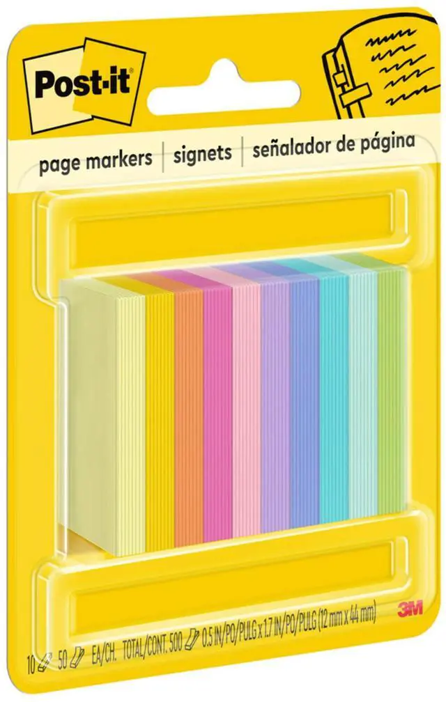 Alt view image 3 of 6 - Post-it Page Markers, Assorted Bright Colors, 1/2 in x 2 in, 50 Markers/Pad, 10 Pads/Pack (670-10AB)