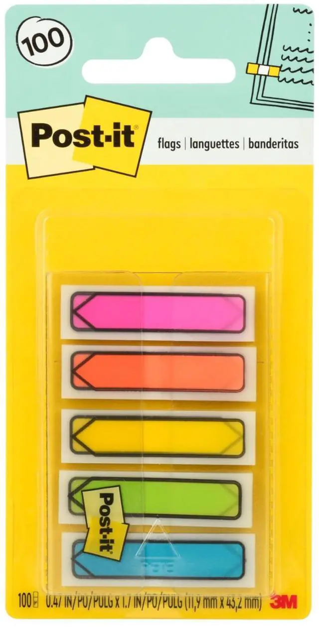 Main image of Post-it Arrow Flags, 0.47 x 1.7 in, Bright Colors, 1 Dispenser, 100 Flags