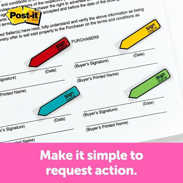 Alt view image 2 of 6 - Post-it Message Flags, Sign Here, .47 x 1.7 in, Assorted Colors, 4 Pack