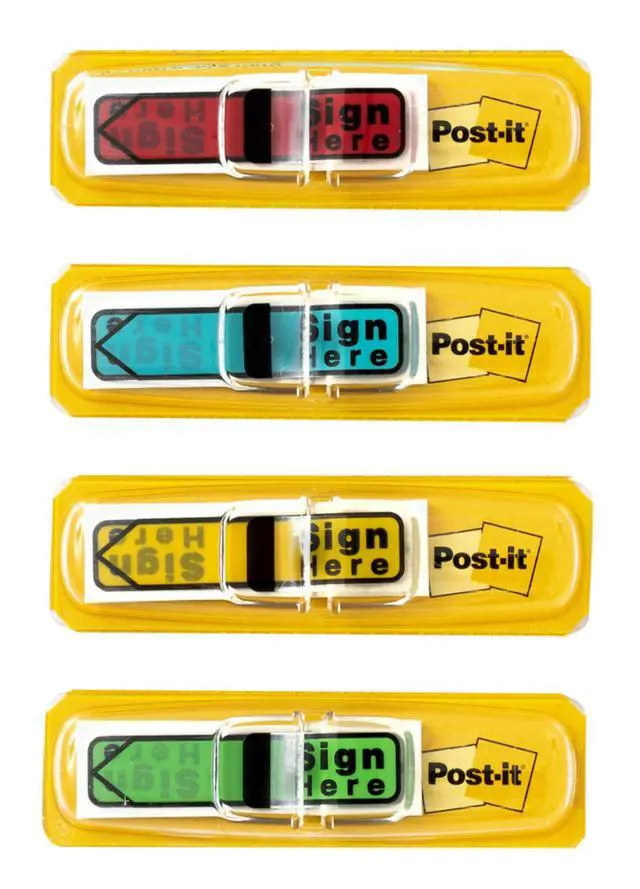 Alt view image 6 of 6 - Post-it Message Flags, Sign Here, .47 x 1.7 in, Assorted Colors, 4 Pack