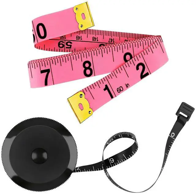 Main image of 2 Pack Soft Tape Measure Retractable Measuring for Body Fabric Sewing Tailor Cloth Knitting Craft Weight Loss Measurements 60-Inch Soft Pink & Retractable Black Dual Sided Tape Measure Body Measuring
