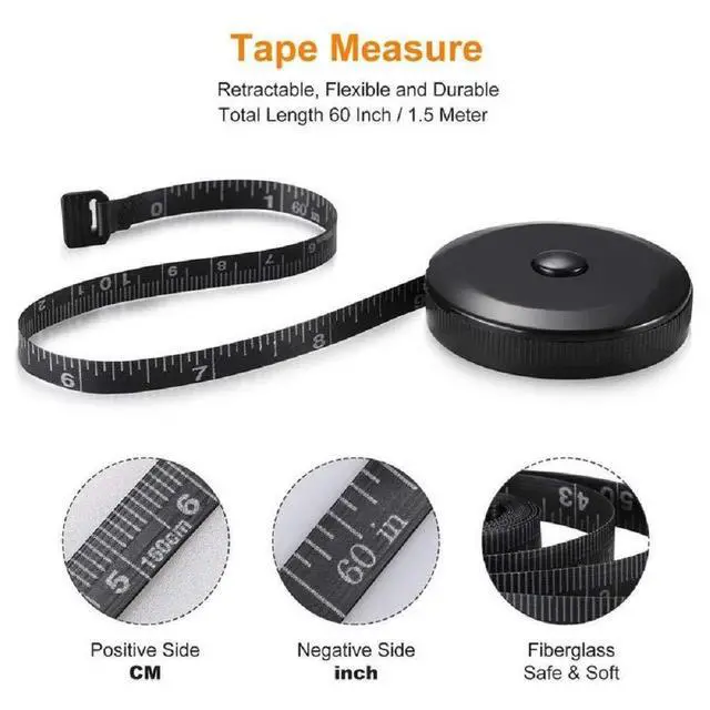 Alt view image 5 of 7 - 2 Pack Soft Tape Measure Retractable Measuring for Body Fabric Sewing Tailor Cloth Knitting Craft Weight Loss Measurements 60-Inch Soft Pink & Retractable Black Dual Sided Tape Measure Body Measuring