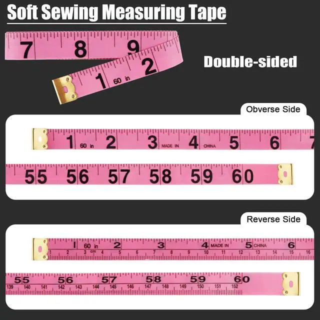 Alt view image 3 of 7 - 2 Pack Soft Tape Measure Retractable Measuring for Body Fabric Sewing Tailor Cloth Knitting Craft Weight Loss Measurements 60-Inch Soft Pink & Retractable Black Dual Sided Tape Measure Body Measuring