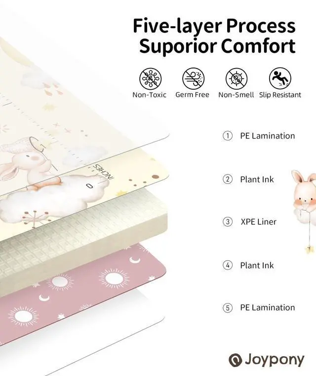 Alt view image 2 of 7 - Joypony Baby Play Mat 71x59 Inches, Foldable Play Mats for Babies and Toddlers, Waterproof & Anti-Slip Portable Baby Floor Mat for Tummy Time, Baby Mat for Floor with Travel Bag for Indoor Outdoor