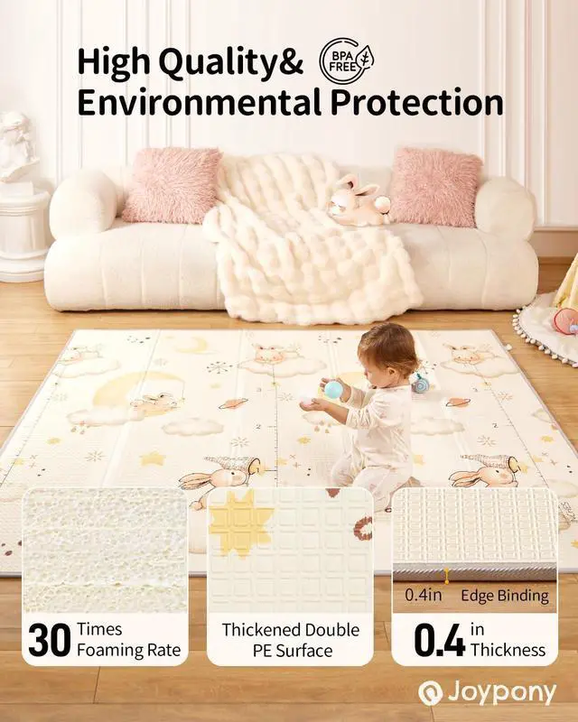Alt view image 3 of 7 - Joypony Baby Play Mat 71x59 Inches, Foldable Play Mats for Babies and Toddlers, Waterproof & Anti-Slip Portable Baby Floor Mat for Tummy Time, Baby Mat for Floor with Travel Bag for Indoor Outdoor